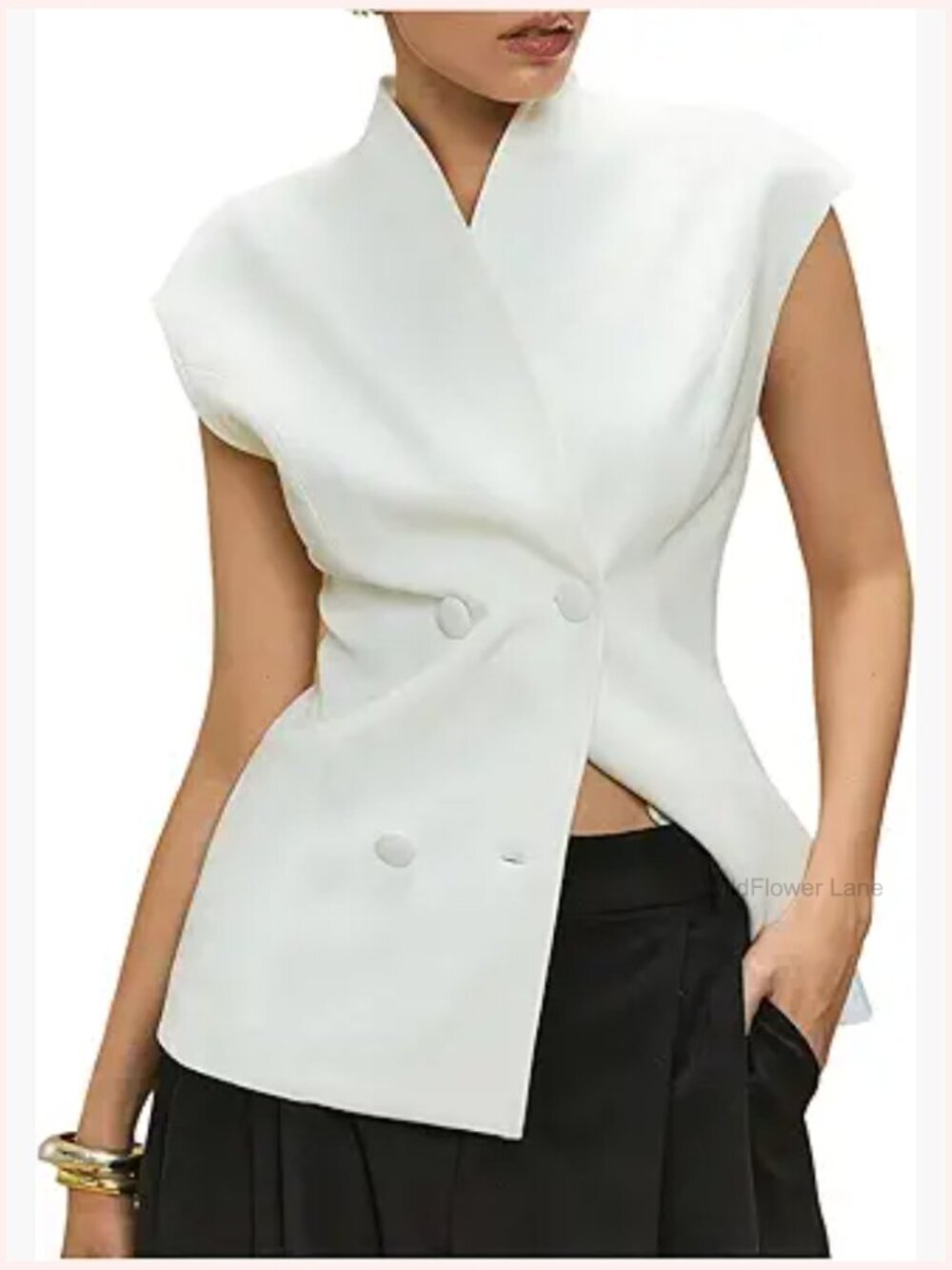 Old Money Blouse Mock Neck Button Down Cap Sleeve Business Dressy Shirt